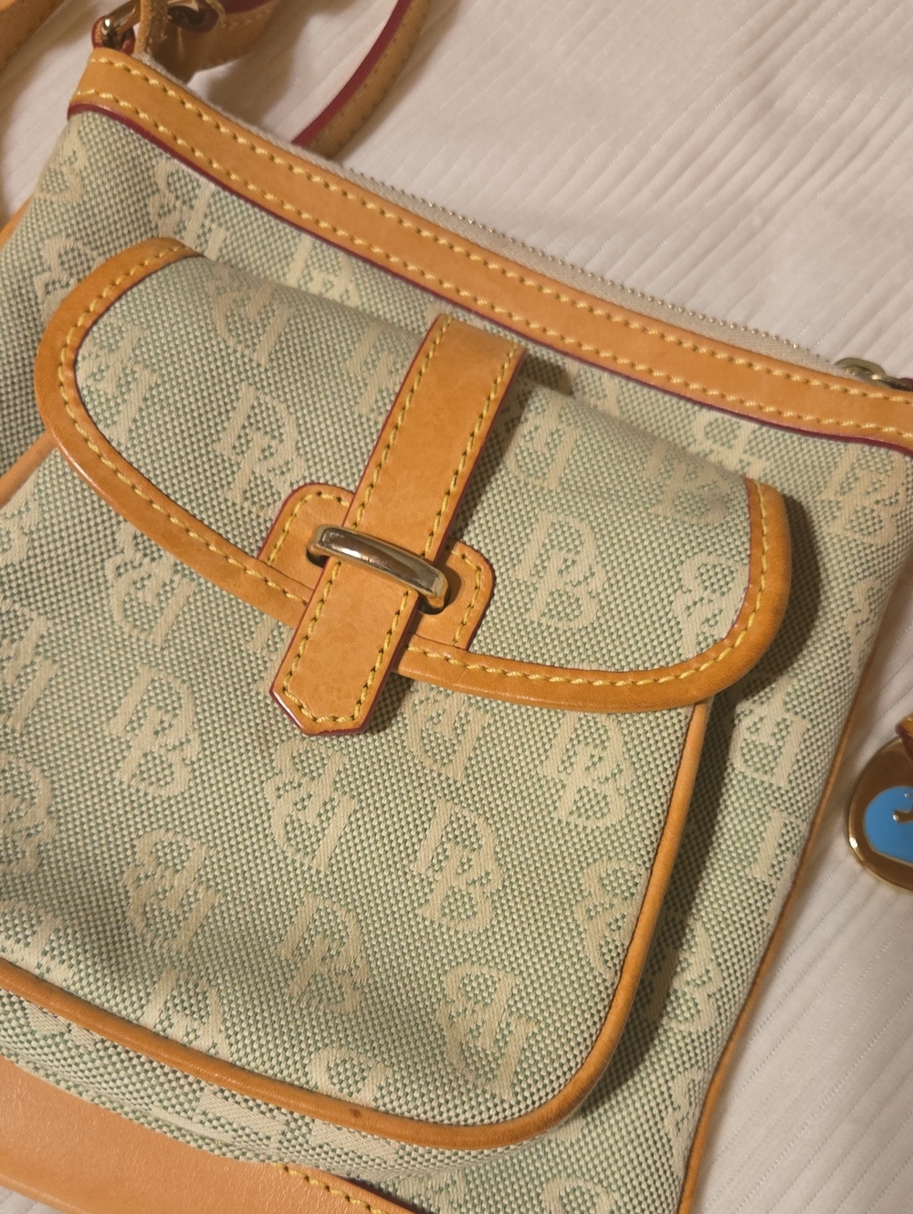 Dooney & Bourke Light Green Canvas Crossbody with Tan Trim